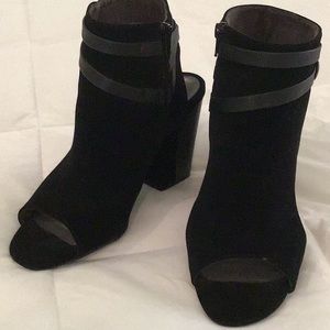Black fabric peep toe fashion ankle booties